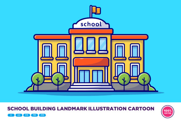 Transforming Educational Identity with School Building Landmark Illustration